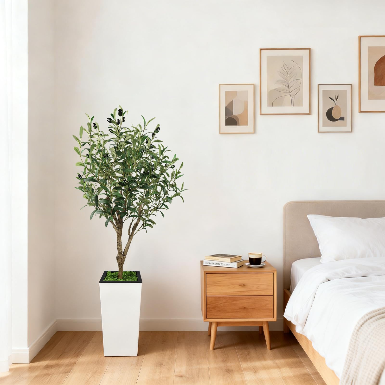 Maceta blanca alta moderna del olivo artificial Garvee de 180 cm lista para decorar