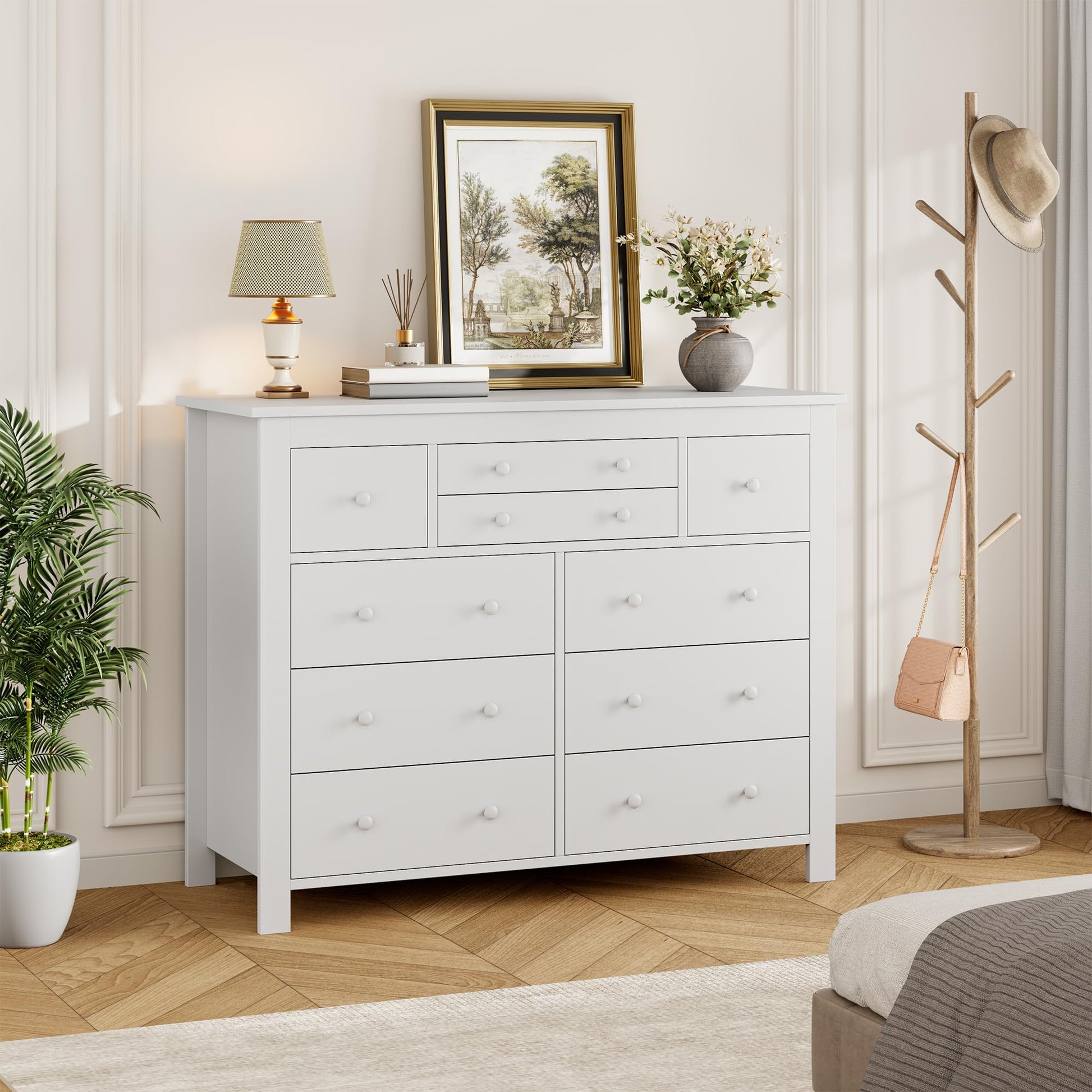 Cómoda blanca rústica 10 cajones Garvee mueble almacenaje dormitorio