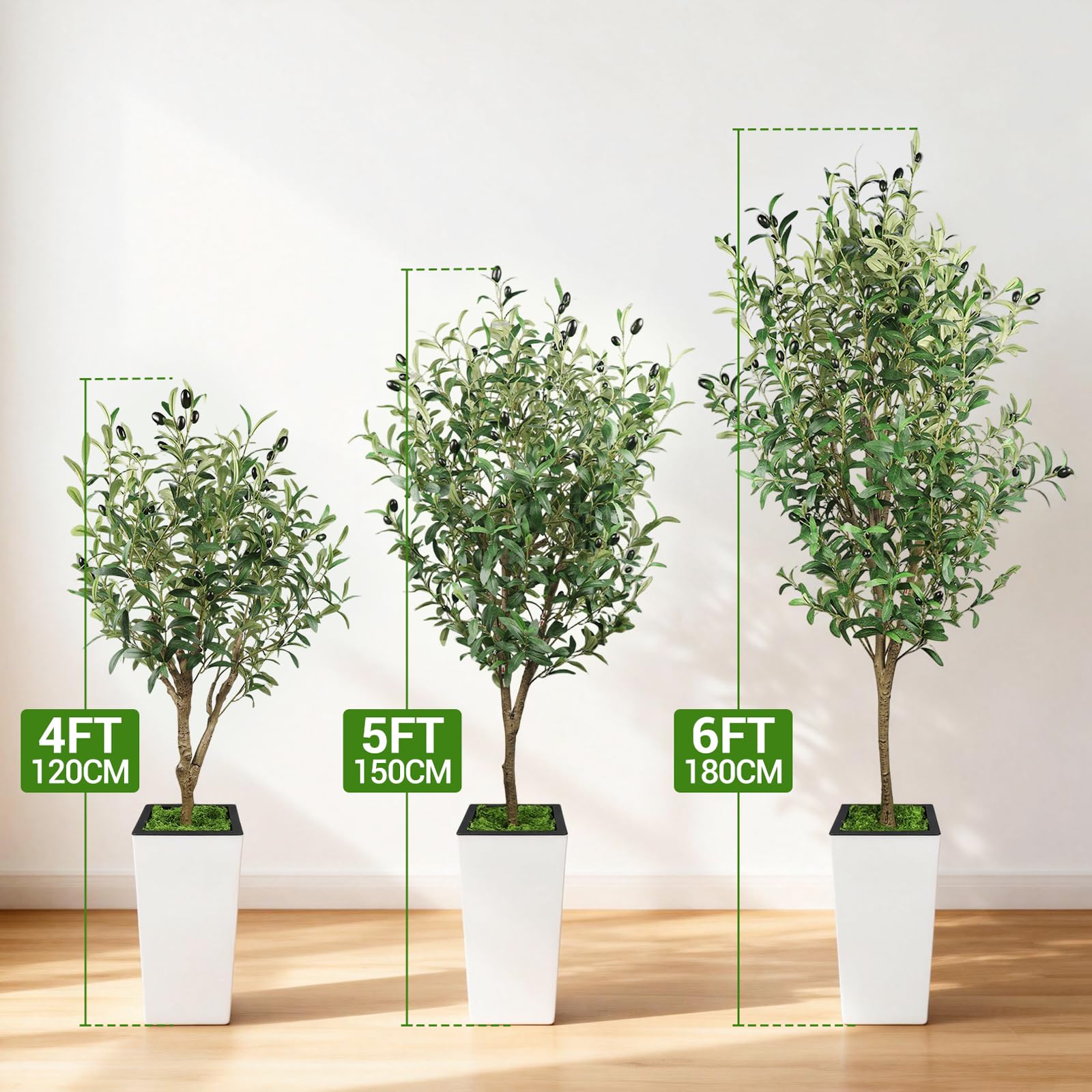 Copa frondosa y tronco de PVC del olivo artificial Garvee de 180 cm en maceta blanca