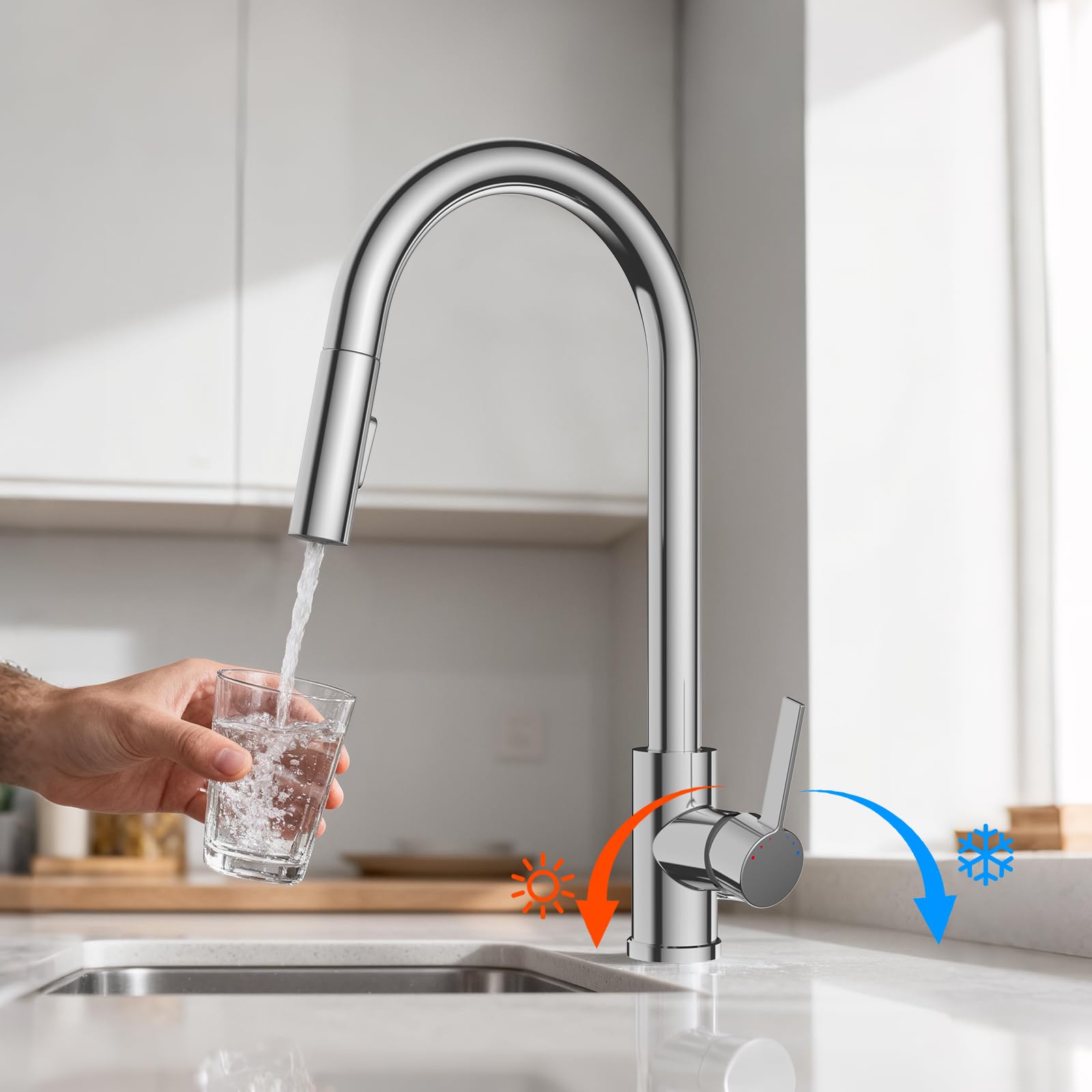 Grifo de cocina extraíble Garvee de acero inoxidable cromado con caño giratorio 360 grados
